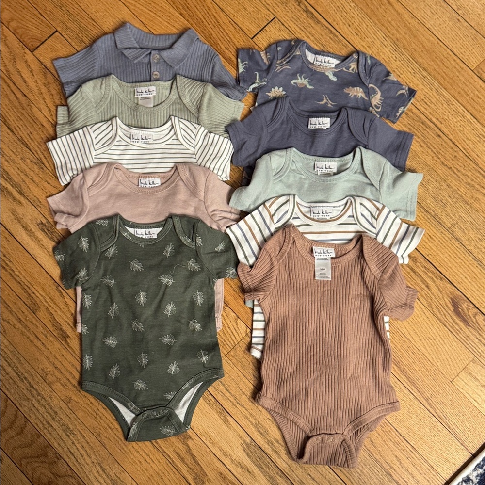 Nicole Miller Baby One-Piece Bodysuits 10 Pack - Blue, Green, Striped, Sage